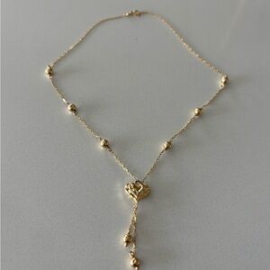 14K Yellow Gold Heart Drop Tassel Necklace